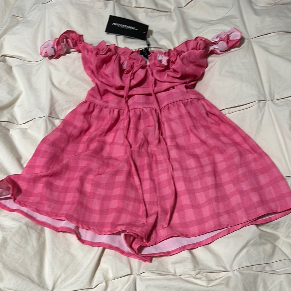 PrettyLittleThing Pink Off-Shoulder Dress